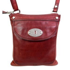 Fossil LLV DARK RED GENUINE LEATHER ZIP TOP X-BODY SHOULDER BAG HANDBAG PURSE